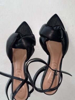 Women's Black Knotted Ankle-Strap Heels